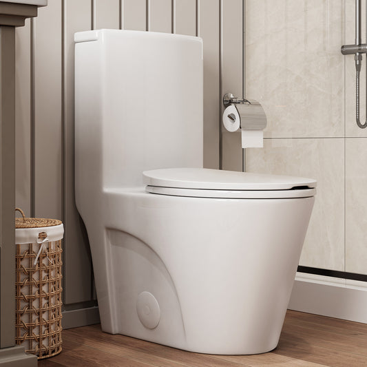 1-Piece 1.1/1.6 GPF Dual Flush Elongated High Efficiency WaterSense Toilet in Glossy White, Seat Included