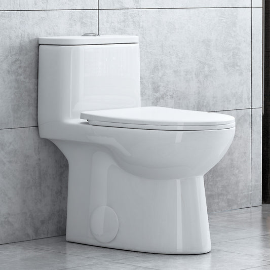 One-Piece 1.1/1.6 GPF Dual Flush Elongated Toilet in White Seat Included, WaterSense Toilet